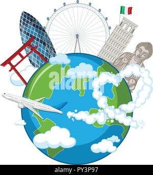 Les repères d'globe avec illustration de l'avion Illustration de Vecteur