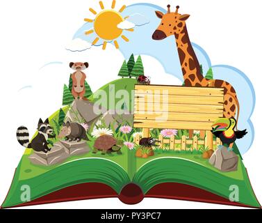 Animaux sauvages l'illustration du livre ouvert Illustration de Vecteur