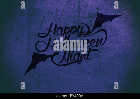Happy Halloween nuit texte sur fond bleu Banque D'Images
