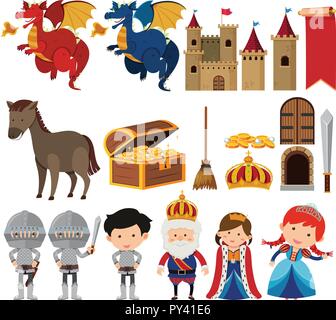 Jeu de fantasy illustration set queen et king Illustration de Vecteur