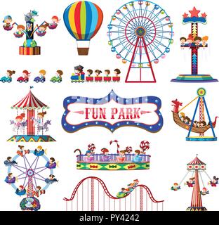 Un ensemble de parc d'amusement rides illustration Illustration de Vecteur