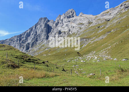 Obersteinberg. Belle randonnée dans la haute vallée de Lauterbrunnen en Suisse est la région Jungfrau près de villages de Murren, Wengen et Coire Banque D'Images