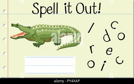 Mot anglais orthographe illustration crocodile Illustration de Vecteur