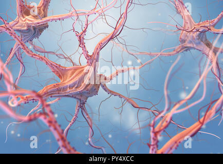 Les neurones et le système nerveux. Le rendu 3D de cellules nerveuses. 3D illustration Banque D'Images