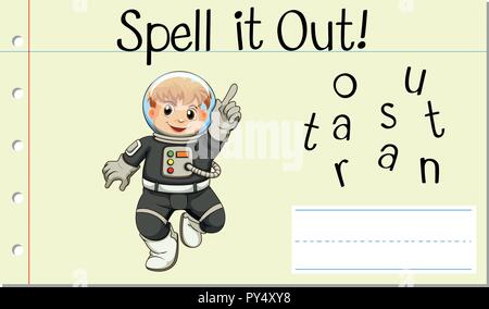 Mot anglais orthographe illustration astronaute Illustration de Vecteur
