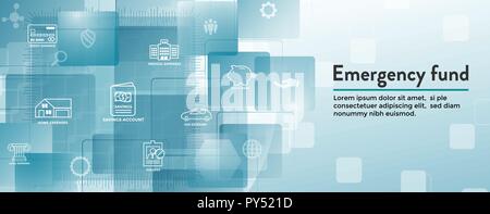 Fonds d'urgence financière des icônes avec parapluie - home ou maison, voiture ou les dommages au véhicule, perte d'emploi / chômage, et de l'hôpital ou les factures médicales Illustration de Vecteur