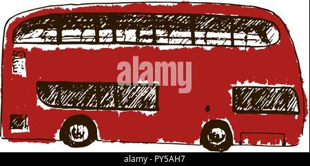 Un rouge lumineux London bus traditionnels isolés. Stylo encre style croquis. Concept idée de logo, tag, bannière, publicité, affiche, emballage, décoration, pac Illustration de Vecteur