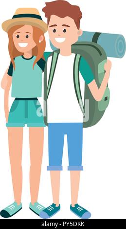 Tourist couple cartoons Illustration de Vecteur