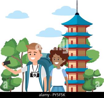 Tourist couple cartoons Illustration de Vecteur