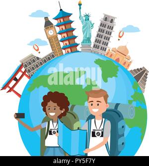 Tourist couple cartoons Illustration de Vecteur