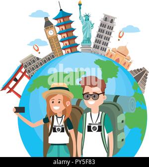 Tourist couple cartoons Illustration de Vecteur