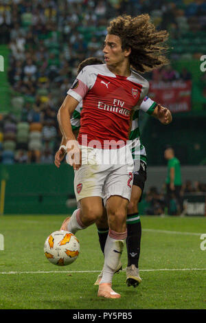 Lisbonne, Portugal. Le 25 octobre 2018. Lisbonne, Portugal. Le milieu de terrain d'Arsenal de France Matteo Guendouzi (29) en action au cours de la partie de l'UEFA Europa League, groupe E, Sporting CP contre Arsenal FC Crédit : Alexandre Sousa/Alamy Live News Banque D'Images