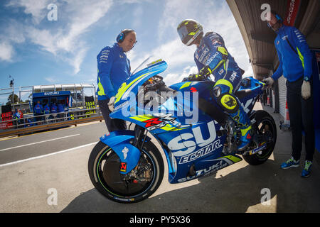 Melbourne, Australie. Vendredi, 26 octobre, 2018. Phillip Island, Australie. Les Essais libres 1. Andrea Iannone (Team Suzuki Ecstar) se prépare à quitter la voie des stands lors des essais libres 1. Credit : Russell Hunter/Alamy Live News Banque D'Images