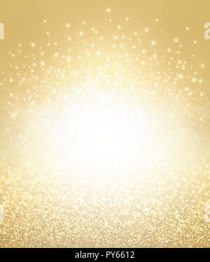 Flou artistique en arrière-plan de l'or étincelant avec étoiles brillantes d'exploser - matériel de fête Banque D'Images