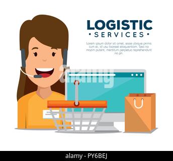 Les services logistiques avec l'agent d'assistance et de l'ordinateur vector illustration Illustration de Vecteur