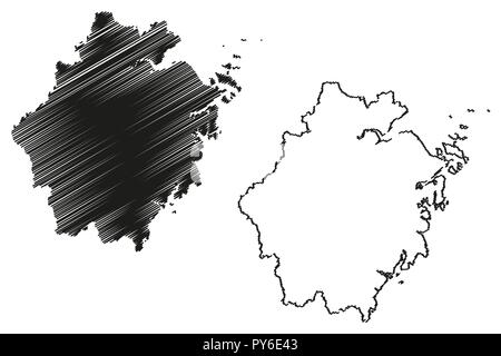 La Province de Zhejiang (divisions administratives de Chine, Chine, République populaire de Chine, RÉPUBLIQUE POPULAIRE DE CHINE) map vector illustration, scribble sketch carte Chekiang Illustration de Vecteur