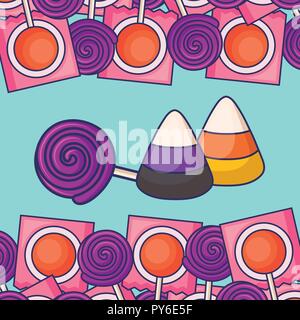 Bonbons sucrés sur fond bleu et sucettes cadre, design coloré. vector illustration Illustration de Vecteur