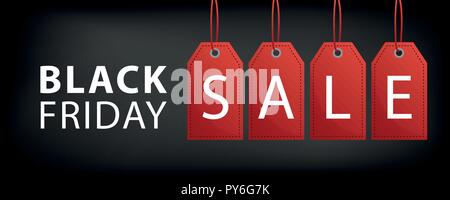 Le vendredi noir vente bannière avec étiquette rouge illustration vecteur EPS10 Illustration de Vecteur