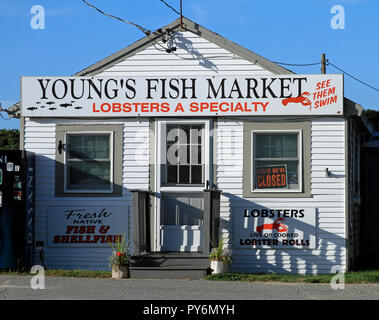 Vue extérieure du marché aux poissons de Young, Rock Harbour, Orléans, Massachusetts Banque D'Images