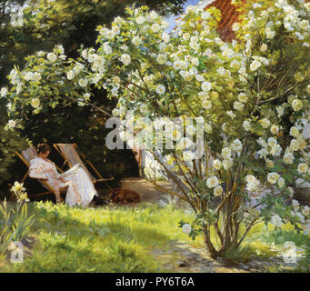 Peder Severin Kroyer, Roses. Marie Kroyer insérée dans le Transat dans le jardin de Mme Bendsen's House 1893 Huile sur toile, Skagens Museum, Skagen, Danemark. Banque D'Images