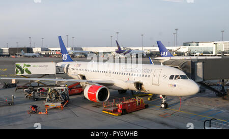 Copenhague, le 8 septembre 2017 : service de manutention au sol pour l'aéronef SAS Scandinavian Airlines Banque D'Images