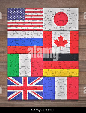 Drapeaux des pays membres du G8 dans la forme de pièces de puzzle. Banque D'Images
