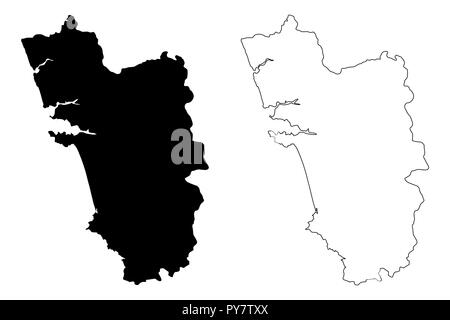 Goa (États et territoires de l'union de l'Inde, États fédérés, République de l'Inde) map vector illustration gribouillage, croquis Goa state map Illustration de Vecteur