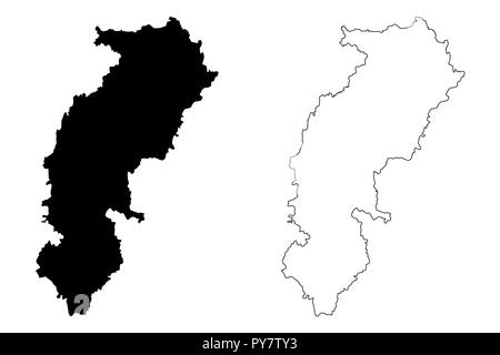 Le Chhattisgarh (États et territoires de l'union de l'Inde, États fédérés, République de l'Inde) map vector illustration, croquis Gribouillage à l'État de Chhattisgarh Illustration de Vecteur