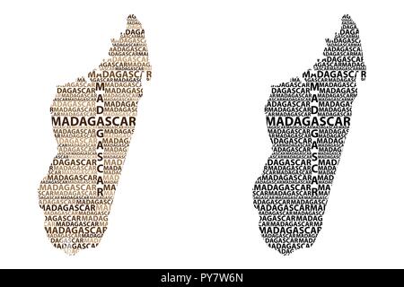 Madagascar croquis texte lettre map, République de Madagascar - sous la forme du continent, la carte Madagascar - marron et noir vector illustration Illustration de Vecteur