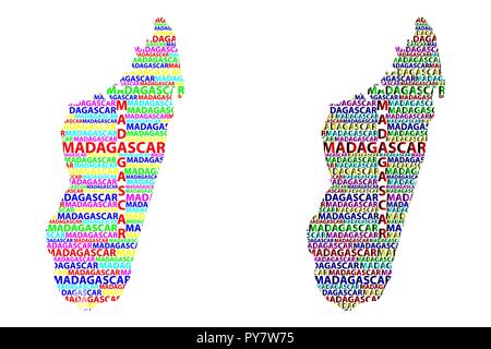 Madagascar croquis texte lettre map, République de Madagascar - sous la forme du continent, la carte Madagascar - vector illustration couleur Illustration de Vecteur