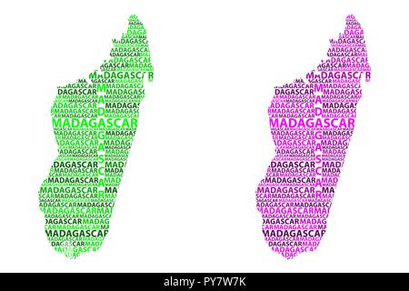 Madagascar croquis texte lettre map, République de Madagascar - sous la forme du continent, la carte Madagascar - vert et violet vector illustration Illustration de Vecteur