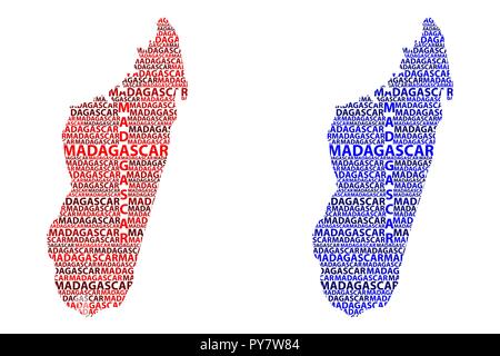 Madagascar croquis texte lettre map, République de Madagascar - sous la forme du continent, la carte Madagascar - rouge et bleu vector illustration Illustration de Vecteur