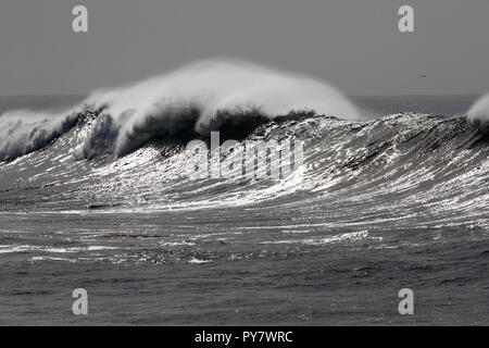 Intéressant vue détaillée de une belle grande vague blanche s'écraser dans un jour de tempête à midi Banque D'Images