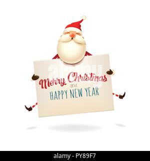 Joyeux Noël et bonne année - Voeux Père Noël sautant avec table Illustration de Vecteur