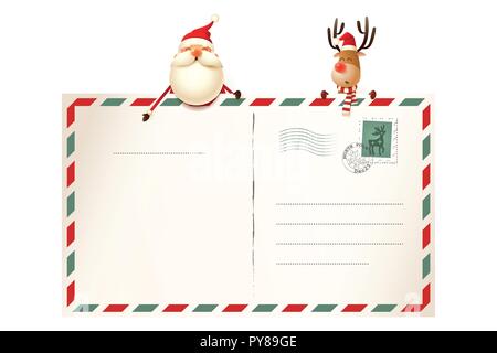Lettre pour le Père Noël - le père Noël et Reinder carte ci-dessus Illustration de Vecteur