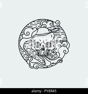 Vector illustration de noir et blanc graphique tatouage crâne humain. Symbole bordée Illustration de Vecteur