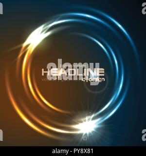 Néon lumineux brillant swirl circle abstract background. Orange et bleu coloré vecteur conception anneaux lumineux Illustration de Vecteur