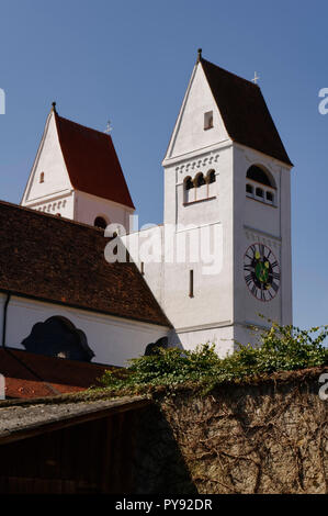 la t. de l'abbaye Johannes Baptist' (Welfenmünster) à Steingaden : deux églises, quartier de Weilheim-Schongau, Haute-Bavière, Bavière, Allemagne Banque D'Images