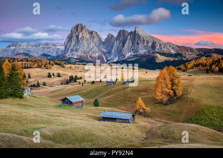 Dolomites. Image Paysage de Siusi un plateau de dolomite et de la plus grande prairie alpine de haute altitude en Europe. Banque D'Images