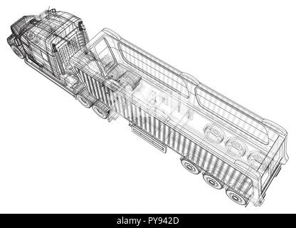 Camion de transport moderne isolé sur fond blanc. Eurotrucks véhicule. Illustration 3d de traçage. Format vectoriel EPS 10 Illustration de Vecteur