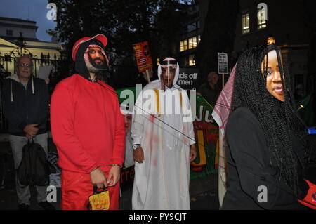 Londres/UK. 25 octobre 2018. Manifestation pour la justice pour Jamal Khashoggi un journaliste dissident de l'Arabie saoudite qui a été assassiné à Istanbul. Banque D'Images