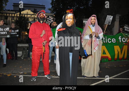 Londres/UK. 25 octobre 2018. Manifestation pour la justice pour Jamal Khashoggi un journaliste dissident de l'Arabie saoudite qui a été assassiné à Istanbul. Banque D'Images