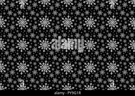 Flocon blanc motif transparente sur un fond de couleur noire. Design d'hiver ou de Noël avec des flocons de taille différente. Banque D'Images