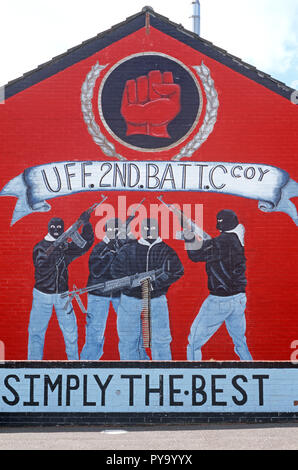 UFF, Ulster Freedom Fighters, peintures murales loyalistes durant les troubles, de conflit en Irlande du Nord, Belfast, 1997 Banque D'Images