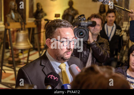 Directeur général du Musée National, Michal Lukes parle lors d'une conférence de presse sur la réouverture du bâtiment historique du musée national à Prague Banque D'Images