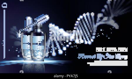 Sérum Réparateur de nuit ads avec néon helix background en 3d illustration Illustration de Vecteur