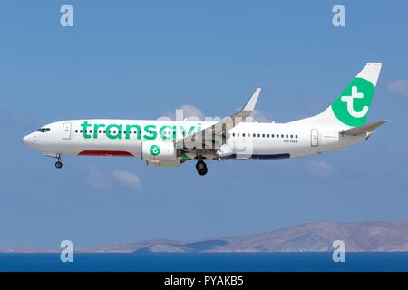 Heraklion, Grèce - 15 septembre 2018 : un Boeing 737 de Transavia avion à l'aéroport d'Heraklion (HER) en Grèce. Dans le monde d'utilisation | Banque D'Images