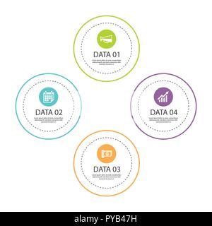 Cercle d'infographies ligne fine avec 4 modèle de données. Résumé fond d'illustration vectorielle. Peut être utilisé pour la mise en page, l'étape d'affaires de workflow, brochure, Illustration de Vecteur