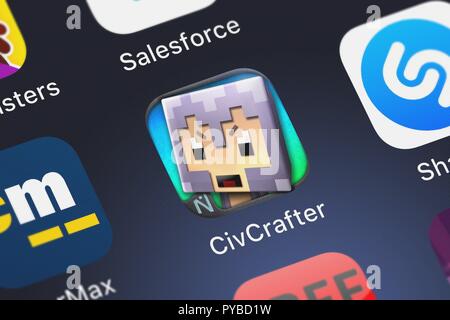 Londres, Royaume-Uni - 26 octobre 2018 : Gros plan sur l'icône de l'application de CivCrafter Naquatic LLC sur un iPhone. Banque D'Images
