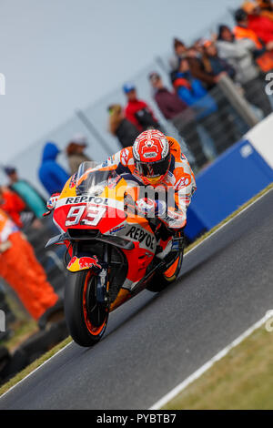 Melbourne, Australie. 27 octobre, 2018. Phillip Island, Australie. Les qualifications. Marc Marquez, Repsol Honda Team MotoGP. Marquez le plus rapide dans l'ensemble fini, revendiquant la pole position pour la course de dimanche. Credit : Russell Hunter/Alamy Live News Banque D'Images